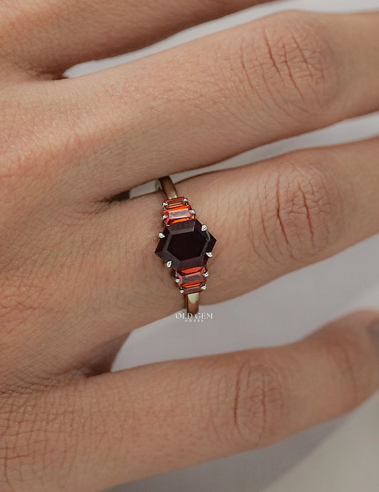 Antique Hexagon Shape Five Stone Wedding Ring