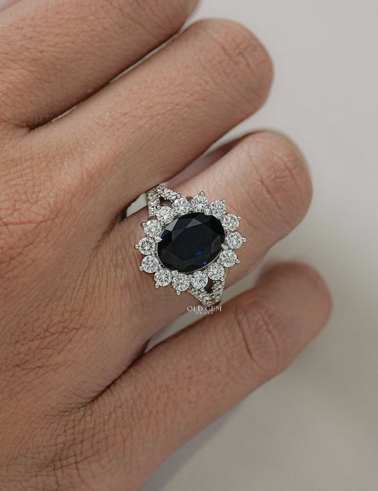 Blue Sapphire Oval Cut Halo Accent Engagement Ring (Copy) Engagement Ring
