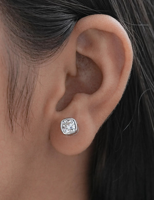 Old Mine Cushion Bezel Stud Earrings Earrings