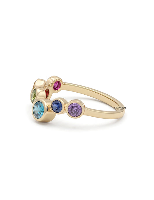 Multicolor Gemstone Rainbow Wedding Ring Wedding Band