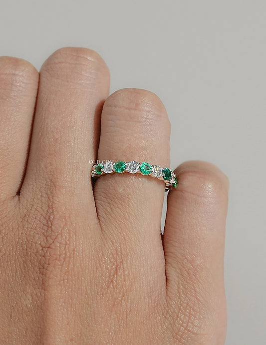 Green Gemstone Lab Diamond Eternity Wedding Band Wedding Band