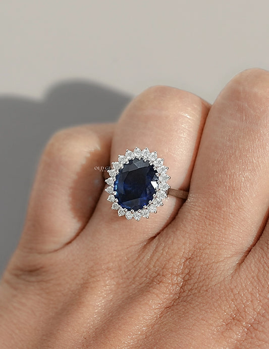 Art Deco Sapphire Oval Gemstone Halo Engagement Ring Engagement Ring