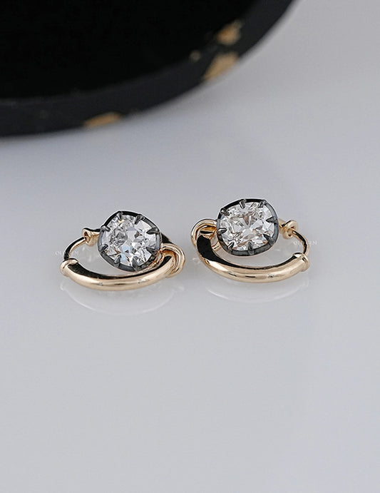 Old Mine Cushion Black Coated Hoop Earrings