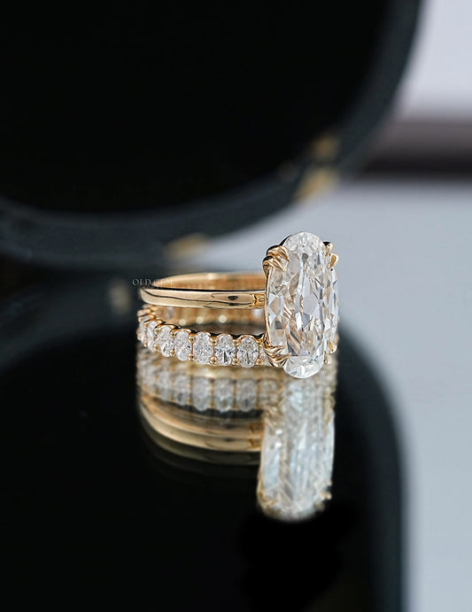 Mid Century Old Mine Moval Cut Bridal Ring Set Wedding Band