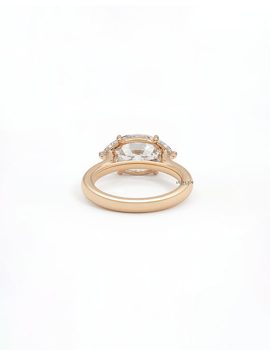 East West Old Mine Moval Lab Engagement Ring - Georgian Era Engagement Ring