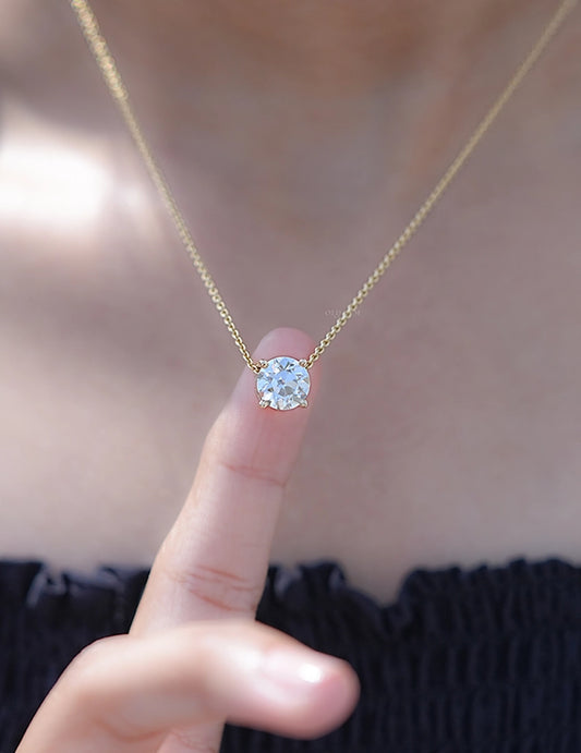 Old European Round Cut Diamond Solitaire Pendant Necklaces