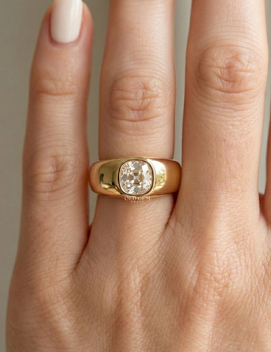 Old Mine Cushion Cut Flush Set Band Georgian Era Wedding Band