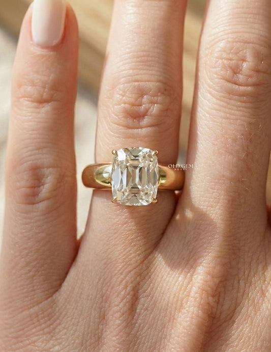 Georgian Old Mine Cushion Thick Band Ring Engagement Ring