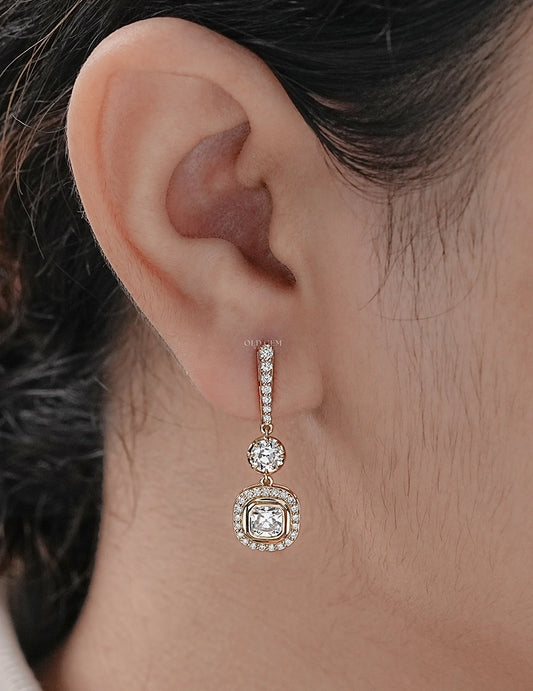 Old Mine Cut Diamond Dangle Drop Earrings Earrings
