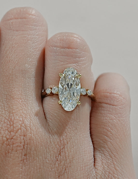 Georgian Old Mine Moval Lab Diamond Accent Set Ring Engagement Ring