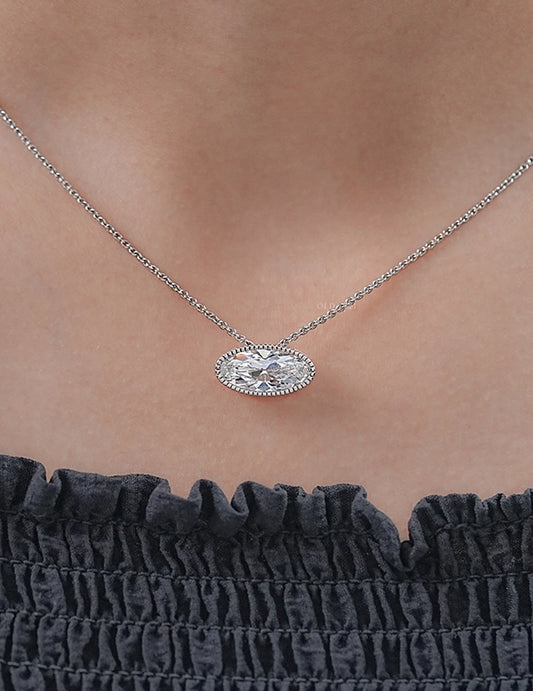 Old Mine Moval Lab Diamond Milgrain Set Pendant Necklaces