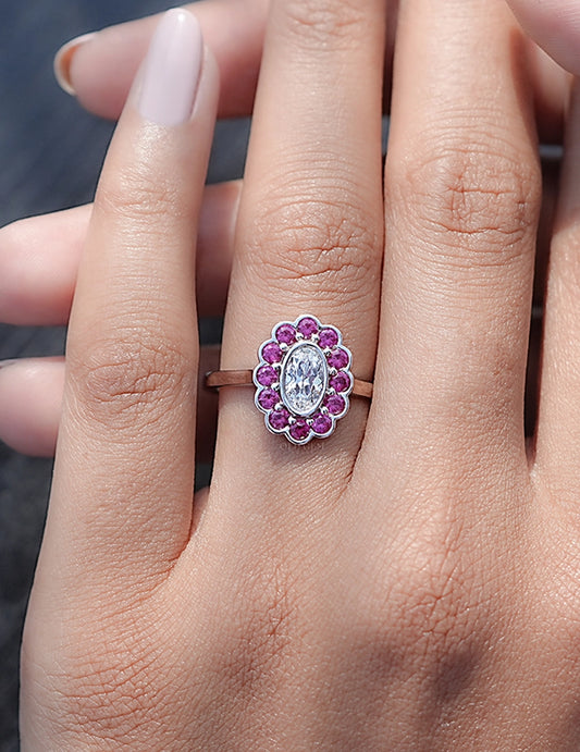 Art Deco Old Mine Oval Cut Pink Halo Engagement Ring Engagement Ring