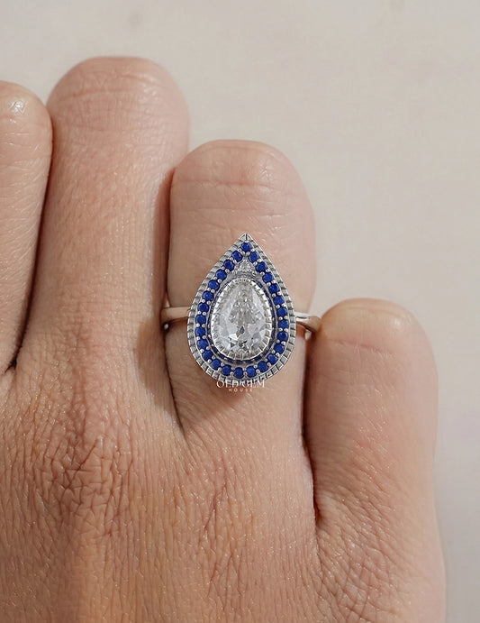 Old Mine Pear Cut Sapphire Halo Engagement Ring Engagement Ring