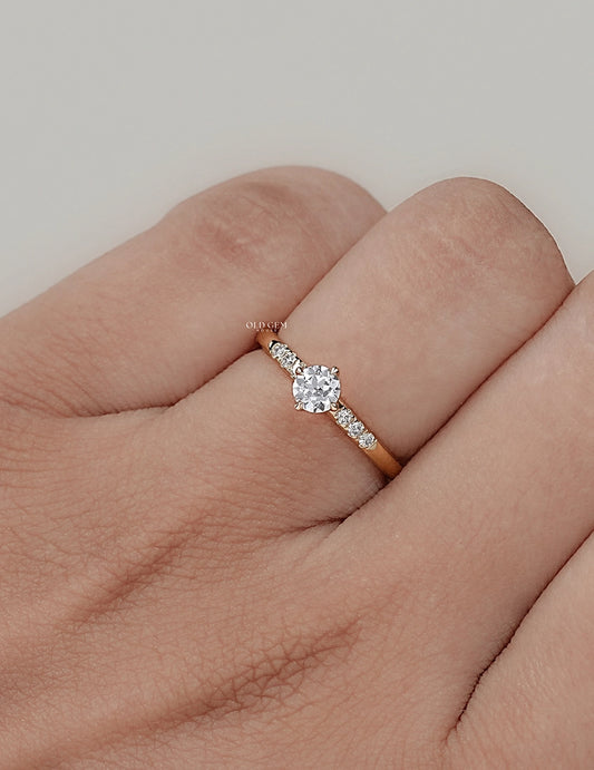 Georgian Old European Round Cut Solitaire Accent Ring Engagement Ring