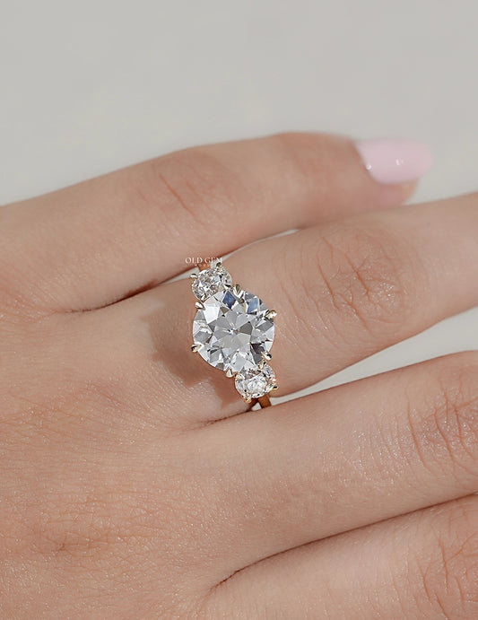 Old European Round Lab Diamond Three Stone Ring Engagement Ring