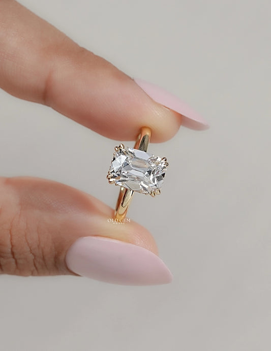 Old Mine Cushion Double Prong Set Hidden Halo Ring Engagement Ring