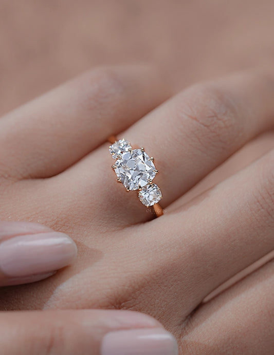 Old Mine Cushion Trilogy Ring Engagement Ring