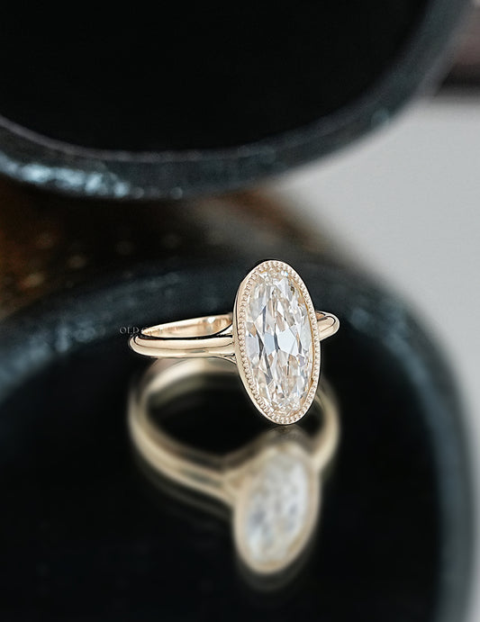 Old Mine Moval Milgrain Set Ring Engagement Ring