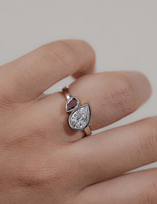 Pear Cut Lab Ruby Gemstone Toi Et Moi Ring Engagement Ring