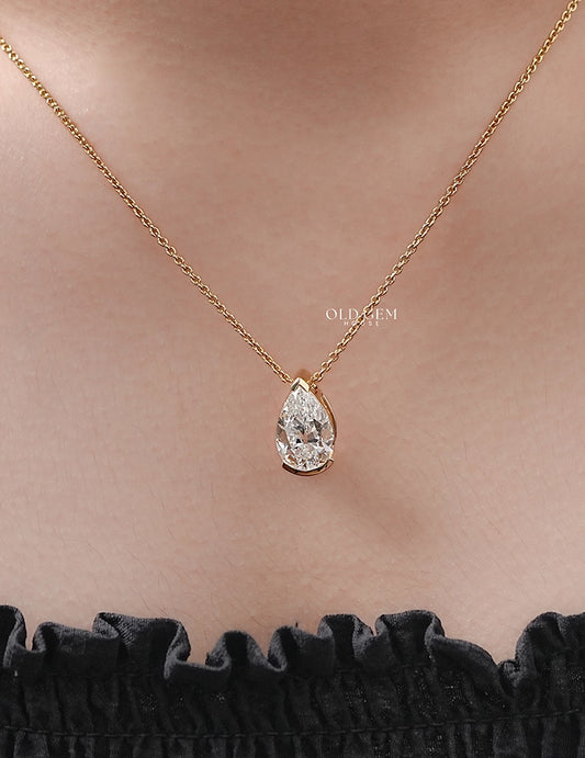 Old Mine Pear Solitaire Pendant Necklaces