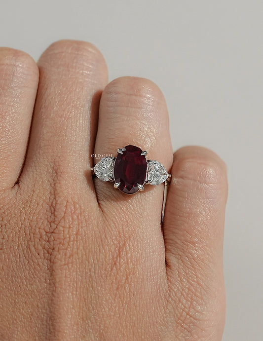 Ruby Gemstone Moval Cut Three-Stone Engagement Ring Engagement Ring