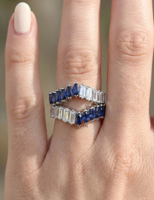 Marquise Sapphire & Baguette Cut Band Wedding Band