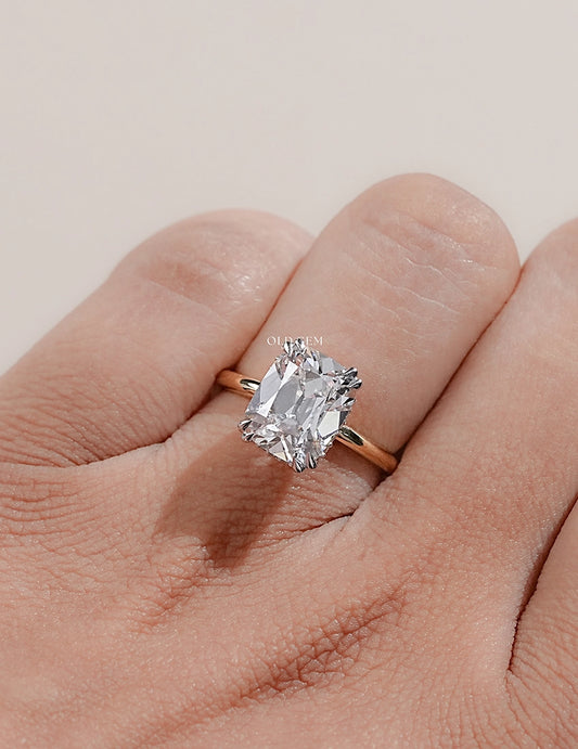 Old Mine Cushion Cut Lab Grown Diamond Hidden Halo Ring Engagement Ring