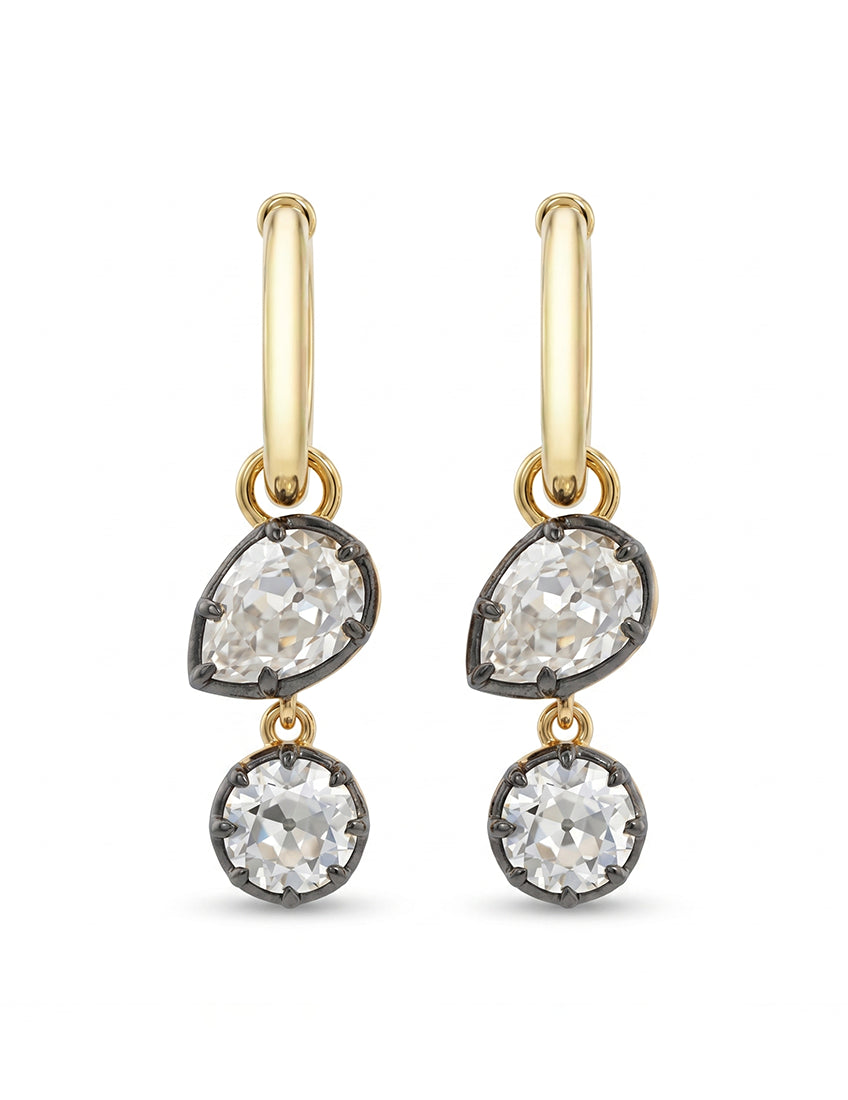 Edwardian OEC Round And Pear Cut Dangle Hoop Earrings Earrings