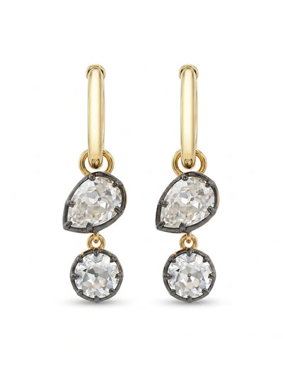 Edwardian OEC Round And Pear Cut Dangle Hoop Earrings