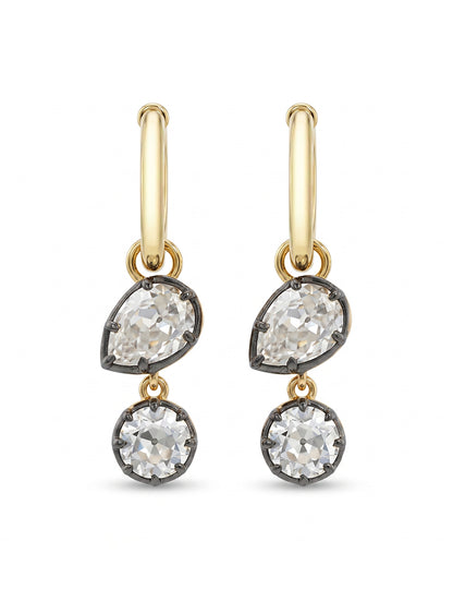 Edwardian OEC Round And Pear Cut Dangle Hoop Earrings Earrings