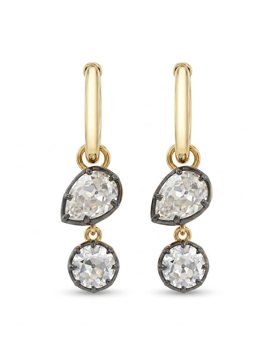 Edwardian OEC Round And Pear Cut Dangle Hoop Earrings Earrings