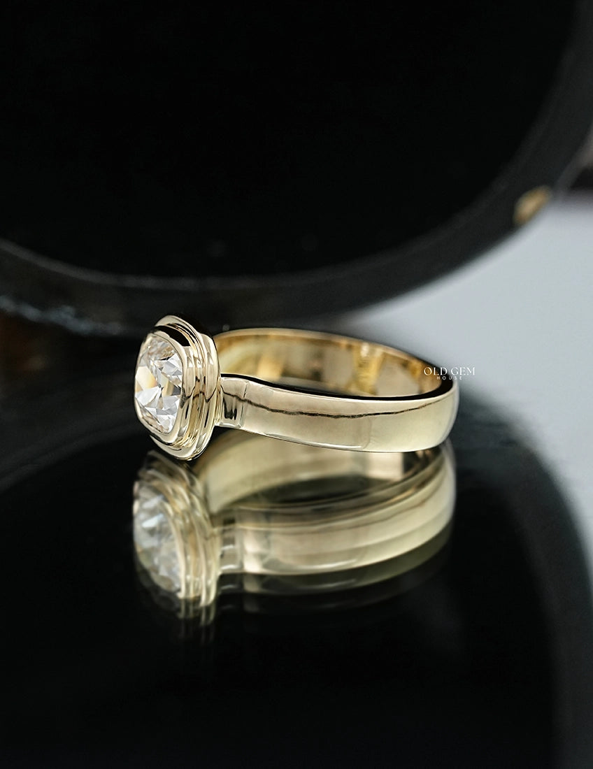 Old Mine Cushion Lab Diamond Bezel Set Ring