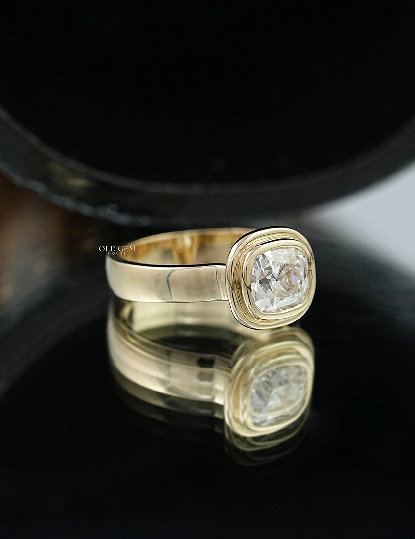 Old Mine Cushion Lab Diamond Bezel Set Ring