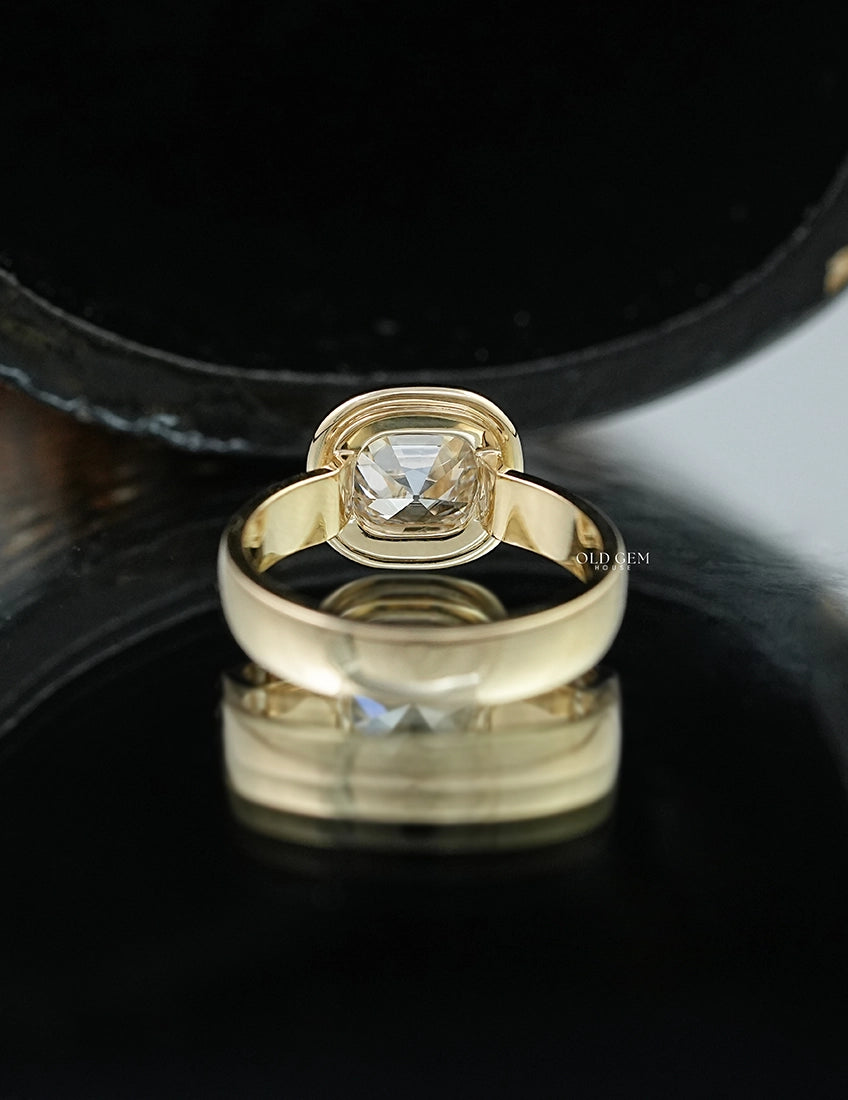Old Mine Cushion Lab Diamond Bezel Set Ring