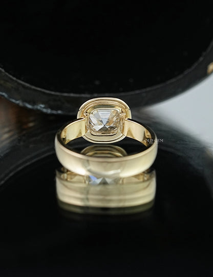 Old Mine Cushion Lab Diamond Bezel Set Ring