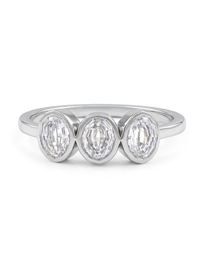 Edwardian Step Cut Oval Bezel Set Three Stone Ring Engagement Ring
