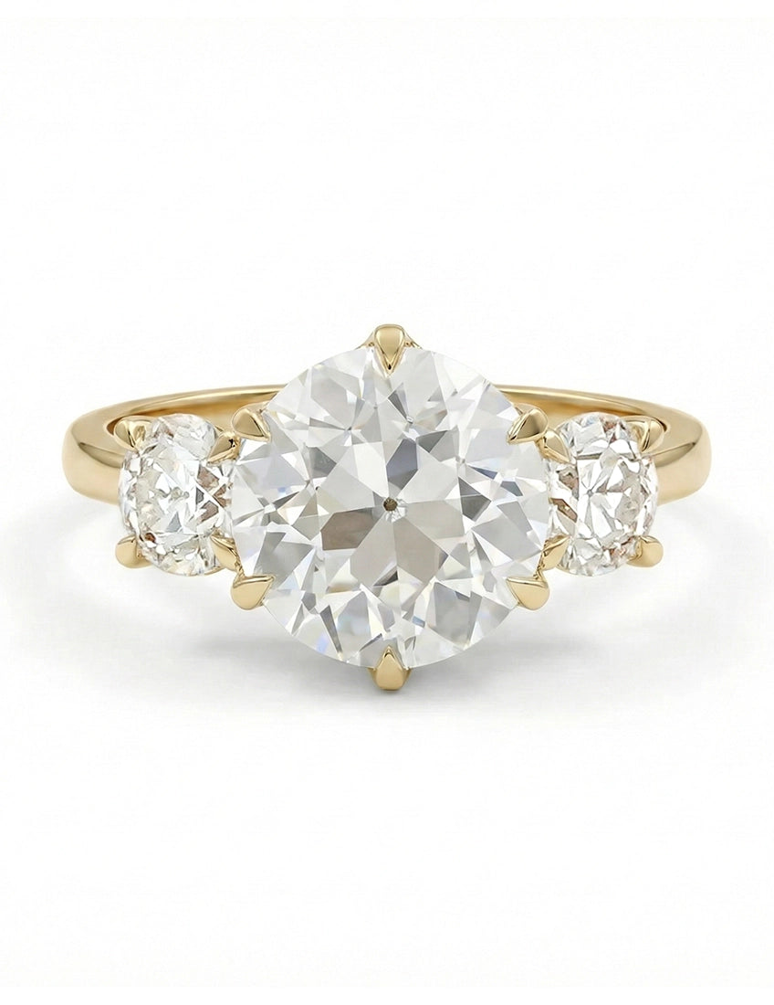 1900s Victorian OEC Round Cut Lab Diamond Three Stone Ring Engagement Ring