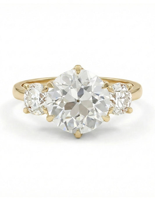 1900s Victorian OEC Round Cut Lab Diamond Three Stone Ring Engagement Ring