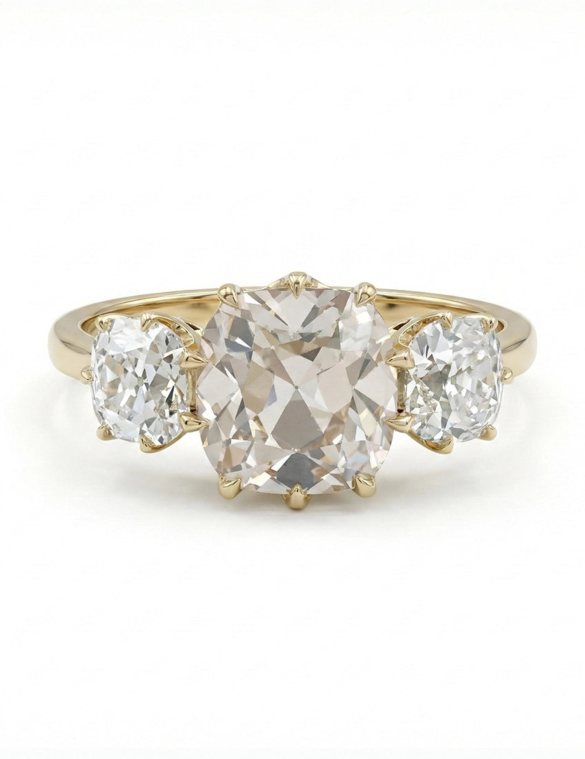 Old Mine Cushion Cut Three Stone Ring Georgian Era