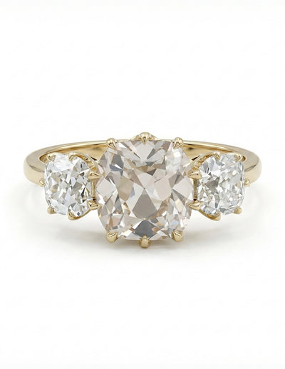 Old Mine Cushion Cut Three Stone Ring Georgian Era