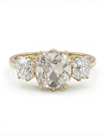 Old Mine Cushion Cut Three Stone Ring Georgian Era
