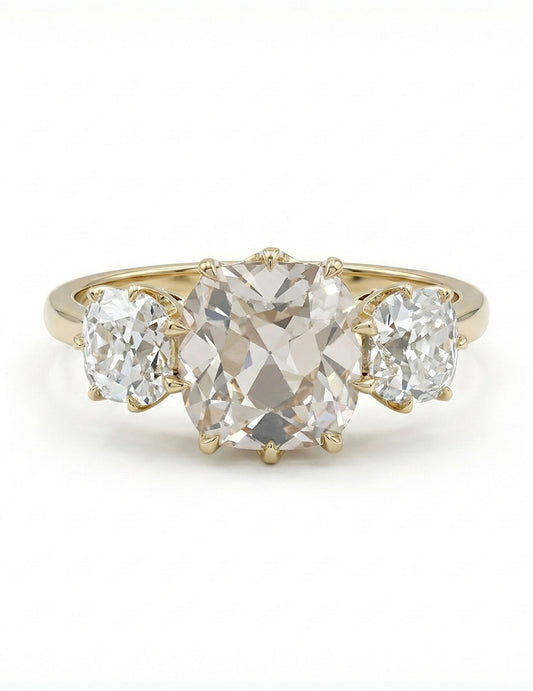 Old Mine Cushion Cut Three Stone Ring Georgian Era Engagement Ring