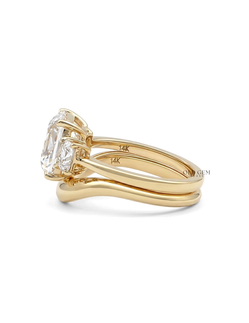 Old Mine Cushion Trilogy Diamond Curved Ring Set Engagement Ring