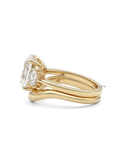 Old Mine Cushion Trilogy Diamond Curved Ring Set Engagement Ring