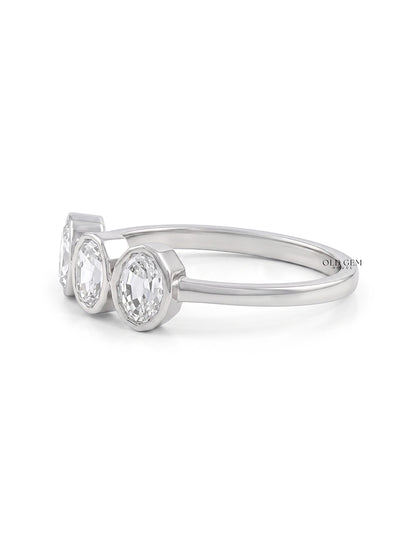 Edwardian Step Cut Oval Bezel Set Three Stone Ring Engagement Ring