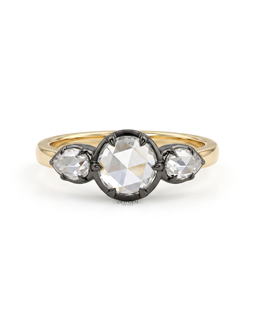 3 stone Rose Cut Lab Diamond Ring