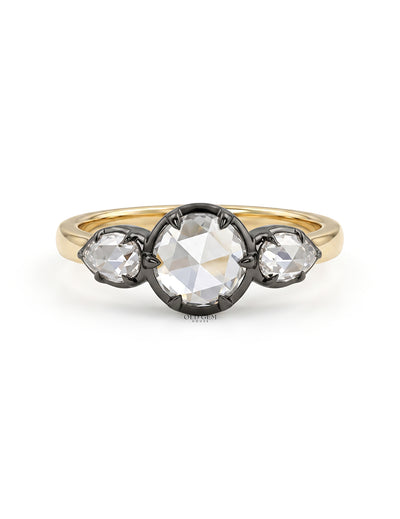 3 stone Rose Cut Lab Diamond Ring