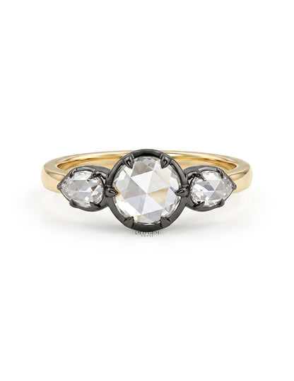 3 stone Rose Cut Lab Diamond Ring