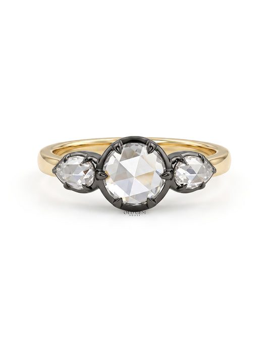3 stone Rose Cut Lab Diamond Ring