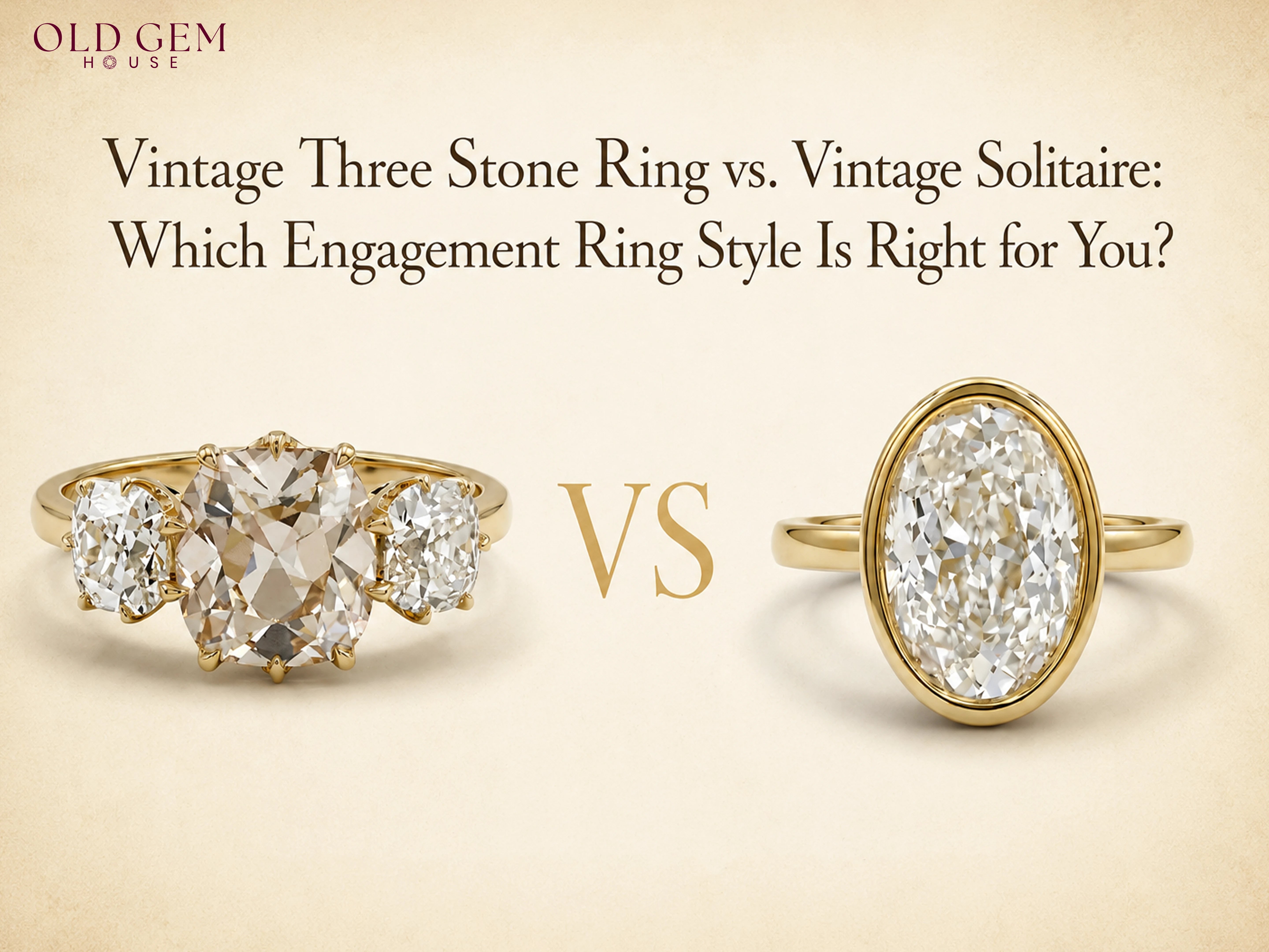 Vintage Three Stone Ring vs. Vintage Solitaire: Which Engagement Ring Style Is Right for You?